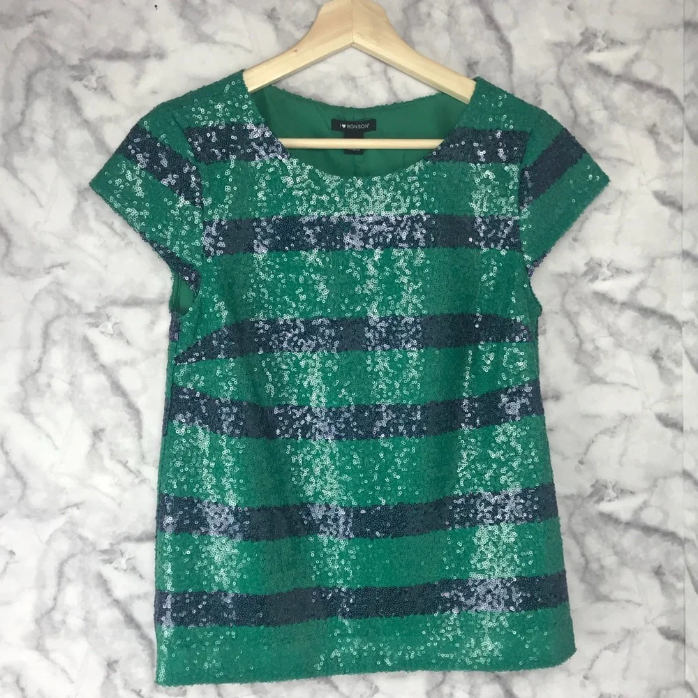 Striped Sequined Top I Heart Ronson - Picture 1 of 7